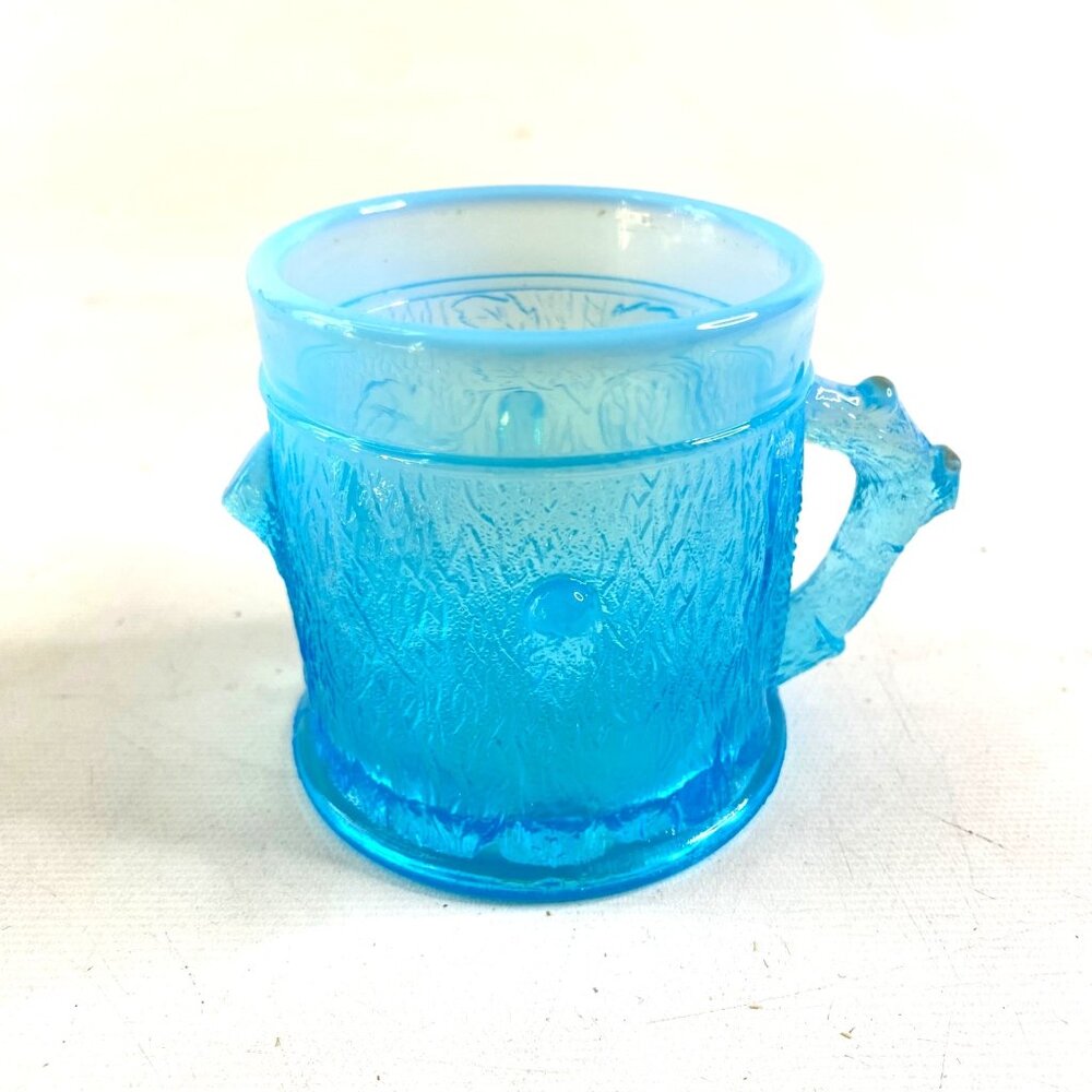 Northwood Blue Opalescent Glass Stump & Vine Childrens Cup Mug